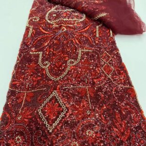 African Lace Fabric 2025 French Beaded Lace Fabric Nigerian Sequins Embroidery Net Lace Fabrics For Bridal Party Dresses