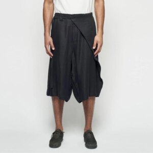 YOJI OOAK LINEN CASUAL PANTS black linen cropped pants for men, loose shorts