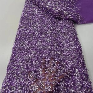 Luxury 2025 High Quality French Tulle Net Sequin Lace Fabric African Beaded Lace Fabric 5 Yard For Nigeria Wedding Dress A1009-1