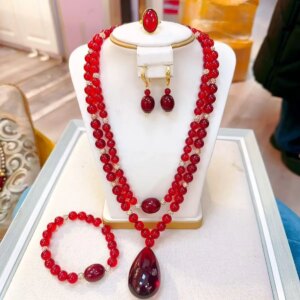 New Nigeria Dubai Coral Bead Necklace Earrings Rings Bracelets Wedding Party Gift Jewelry Set for Lovers YY10608