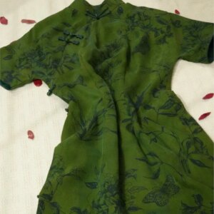 High Quality |New Chinese Style Improved Cheongsam Dark Green Printed Bottoming Women Dress