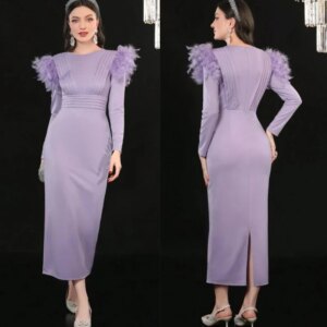 Customizeds Feather Pleat Homecoming A-line O-Neck Bespoke Occasion Dresses Ankle-Length