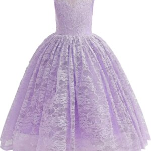 Ball Gown Girls Party Dress Full Lace Flower Girls Dress Long A Line Bridesmaid Wedding Tulle Dresses Birthday Formal Party