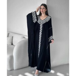 Black Velvet Moroccan Dubai Kaftans Farasha Abaya Dress Very Fancy Long Gown
