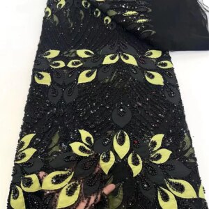 New Arrival High Quality African Bead Lace Fabric 5 Yard French Nigerian Groom Sequin Lace for Wedding Party Dress Sewing W555-1