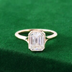 Provence jewelry 10K/14K gold engagement rings 3CT G/VS Emerald cut lab diamond wedding rings for women bezel Solitaire rings