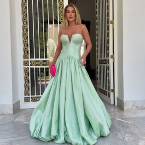 Wrinkle A-line Strapless Long Dress Custom Casual Dress Custom Simple Modern Style Formal Occasion Evening Dress