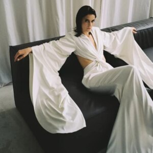 Customized Sexy Backless Soft Satin Wedding Dress Long Flared sleeves Mermaid Bridal Gown Deep V Neck Sweep Train Bridal Dress