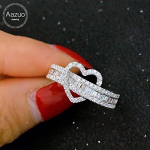 Aazuo Luxury 18K White Gold Natrual Diamonds 0.50ct Heart Shape Ring Gift For Women Luxury Engagement Halo anillos mujer Party