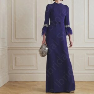 Customized Gorgeous 2025 Mother Dresses Royal Blue Mother of the Bride Gowns High Neck Feathers Wedding Party Dresses Beaded