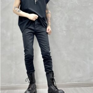 Dark Retro Brush Wax Coating Stretch Jeans Personality Fit Black Wax Pants Trend Skinny Pants Boot Pants