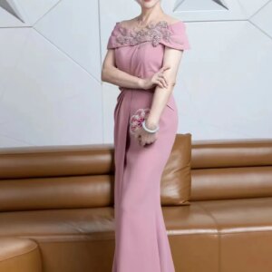 Tailor Shop Customized Elegant Intellectual Pink Temperament Off Shoulder Bride Mom Wedding Dress