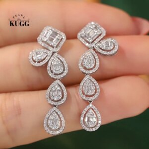 KUGG 100% 18K White Gold Earrings Luxury Water Drop Shape 1.5carat Real Natural Dimaond Earrings for Women High Party Jewelry