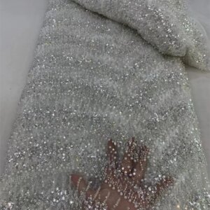 White Bridal Lace Fabrics High Quality African Luxury Dubai Crystal Beaded Fabrics 2024 Nigerian Lace Fabric Embroidery W305-1