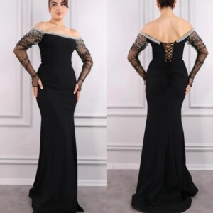 Customized Jersey Sequined Pleat Christmas Sheath Off-the-shoulder Bespoke Occasion Gown Long Dresses