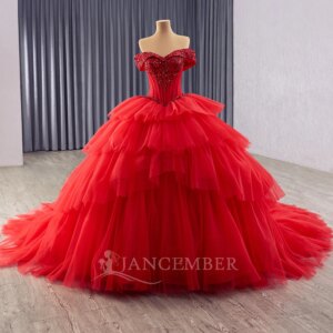 Red 2025 New Quinceanera Dresses Off The Shoulder Stain With Pearl Sweetheart Elegant Princess Ball Gowns Floor-length Vestidos