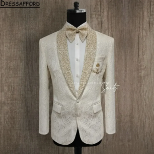 White Jacquard Weave Men Suits Groom Wedding Tuxedos 2 Pieces Sets Dinner Prom Blazers Terno Masculino Completo