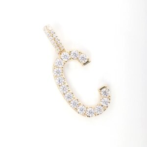 Provence 0.71ct T.W. Moissanite Diamond Solid 10K Yellow Gold Pendant with GRA Certified Round Cut C Letter Shape Trendy Jewelry