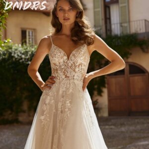 Sexy Spaghetti Strap Lace Wedding Dress 2025 Charming Sleeveless Bridal Gown Graceful A-line Floor-length Gown Customized