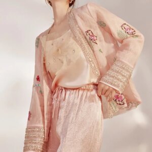 New Chinese style embroidery piece lace beaded chain silk coat women sequin top