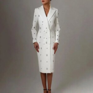 Little Daisy CustomizedBeaded Women Suit Jacket Long Double Breasted Coat Long Plus Size Bride Of Mothe Dress 1 Piece Ladies Bus