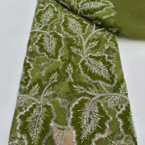 Velvet African Beaded Lace Fabric 2025 High Quality Groom Nigerian Wedding Bridal Sequins Embroidery French for Dresses 5 Q240-1