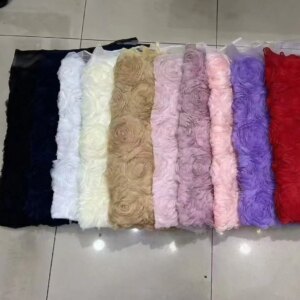 Beauty Blooming Flowers Lace Fabric Fluffy 3D Flower Mesh Wedding Dress Ruffly Lace Fabric