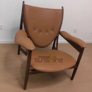 Living Room Furniture Interior High-end Chairs Wooden Chairs Leather Wrapped Brown Wooden Nordic  Chair
