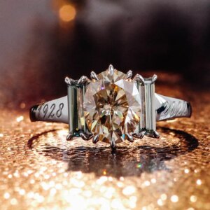 Provence 18K/14K/10K White Gold 2.5ct D Color VVS1 GRA Certified Oval Cut Champagne Moissanite Ring Customizable Letter Gift