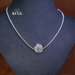 KUGG 100% 18K White Gold Necklace 2.85carat Real Natural Diamond Necklace for Women Luxury Flower Shape Senior Banquet