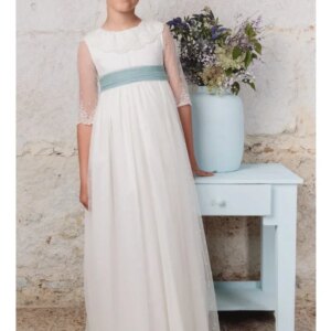 Flower Girl Dresses White Lace Appliques With Bow Ribbon Half Sleeves For Wedding Birthday Party Banquet Princess Gowns