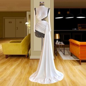 Luxury Prom Dresses Sheath Long Sleeves Beaded Crystals Dubai Saudi Arabia Prom Gown Evening Dress Robe De Soiree Customized