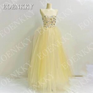 EOENKKY Luxury Strapless Prom Dress Sweetheart Neck A Line Party Dresses with 3D Flowers Formal Occasion Event Gown Customized