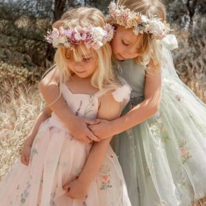 Ball Gown Flower Girl Dresses for Wedding Short Floral Lace Embroidered Tulle Kids Pageant Princess Dress for Girls Gowns