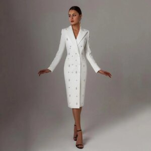 White Beading Mother Of Bride Dresses Plus Size Double Breasted Notch Lapel Women Suit Jackets Custom Made Ladies Prom Blazer