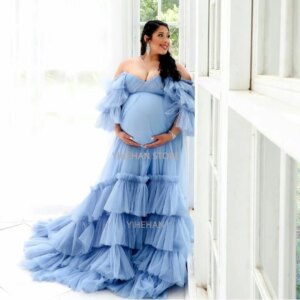 Customized Maternity Dress for Photoshoot Off Shoulder Tulle Gown Pregnancy Women Robe Bridal Prom Dresses Sleepwear Nightwear
