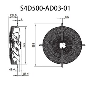 High-Airflow Axial flow Fan S4D500-AD03-01 400VAC 820W 1325RPM volume cooling radiator