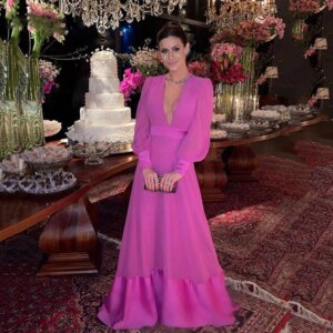Simple Purple Chiffon Evening Dresses Long Sleeves Deep V Neck A-line Floor-Length Backless Formal Prom Party Gowns Customize