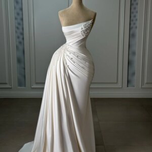 DMDRS Strapless Evening Dress 2025 Pleated Pearl Party Gown Classic A-line Satin Floor-Length Party Dresses rochii luxury