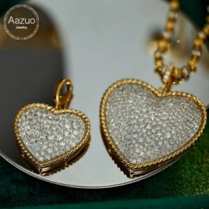 Aazuo Diamondstyle 18K Yellow gold Real Diamond Fairy Heart Shape Pendent With Chain Gifted For Women Luxury Party 18 Inch