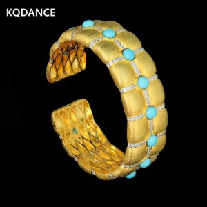 KQDANCE Italian Craft Vintage 925 Silver With High Carbon Carbon Diamond Blue Turquoise Cuff Bangle Bracelet Fine Jewelry Women