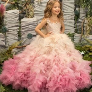 Layered Flower Girl Dress Elegant Tulle Lace Sleeveless Fluffy Princess Kids Birthday Gift Ball First Communion Gowns