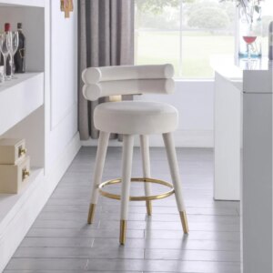 Contemporary Design Soft Velvet Tufting Counter Stool with Back High Bar Stool for Kitchen & Dining Modern Style