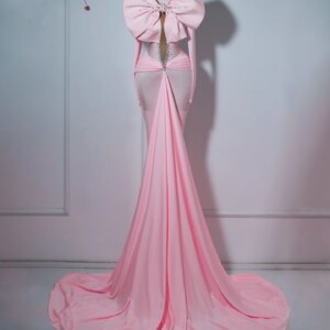 Customized High Quality Jersey Mermaid Pearls Crystal Evening Dresses Exquisite Long Sleeves Prom Dress Custom Size Pa