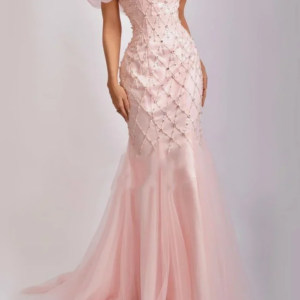 Customized Evening Dresses Mermaid Off-The-Shoulder Neckline Sweep Train Beadings Dresses For Prom Zipper Up Luxury Evening Dres