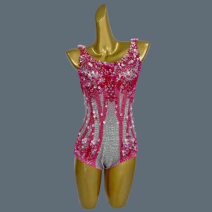 Women’s Luxury Rhinestones Bodysuit Sequins Shell Sleeveless Leotard Sexy Stretch Outfit Birthday Dance Party Collections Meimei