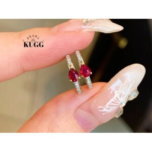 KUGG 100% 18K White Gold Earrings Women Shiny Diamond Natural Ruby Hoop Earrings Fashion INS Style High Gemstone Jewelry