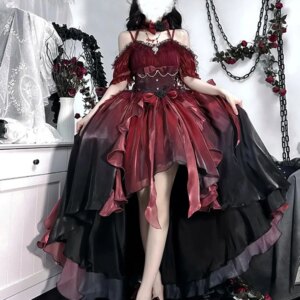 Red Flower Wedding Dress Lolita Dress Women’s Dress Lolita Heavy Industry Tug Pengpeng Princess Dress