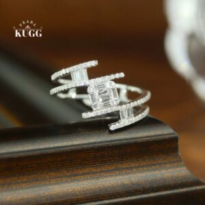 KUGG 100% 18K White Gold Rings Fashion Elegant Style 0.48carat Real Natural Diamond Engagement Ring for Women Wedding Jewelry