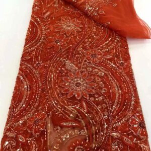 2025 New African French Nigerian High End Lace Fabric With Beads Sequins Mesh for Embroidery Wedding Party Bride Sewing Dress